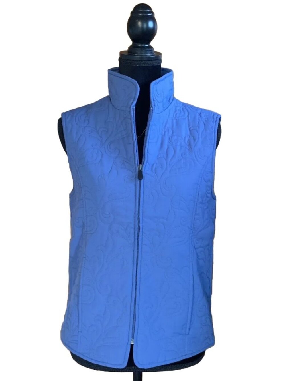 Nina Capri Womens Vest Size Small Blue Paisley Full Zip Embroidered